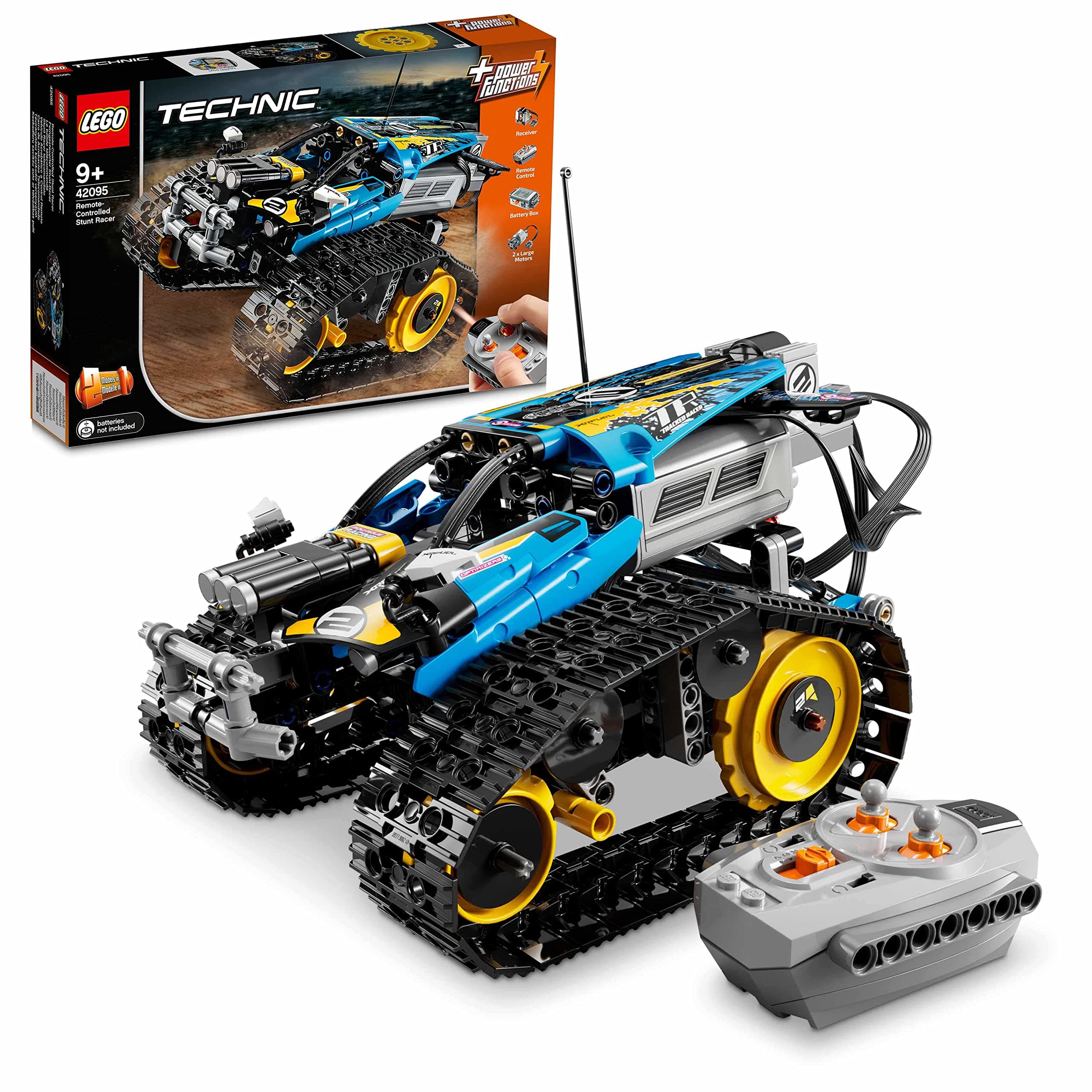 42095 Technic Remote-Controlled Tracked Stunt Racer Toy, 2 in 1 Race Car Model with Power Functions Motor Building Set, Racing Vehicles Collection