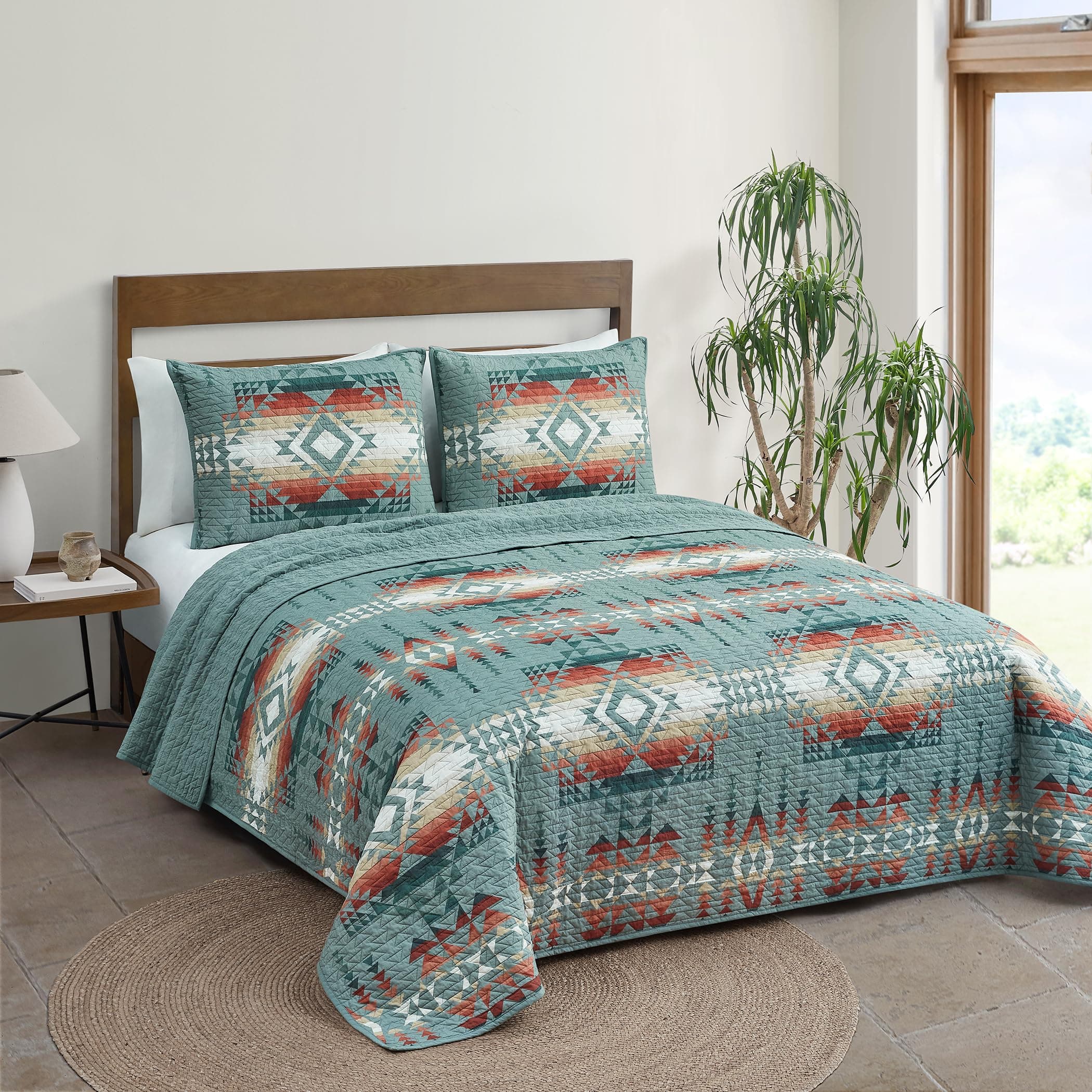 PendletonPENDLETON 29832 Pilot Rock Full/Queen Coverlet Set Soft Cotton Bed Cover Rustic Home Decor Bedspread Luxury Coverlet Set Cozy Lightweight Quilt and Pillow Shams Set, Full/Queen, Green
