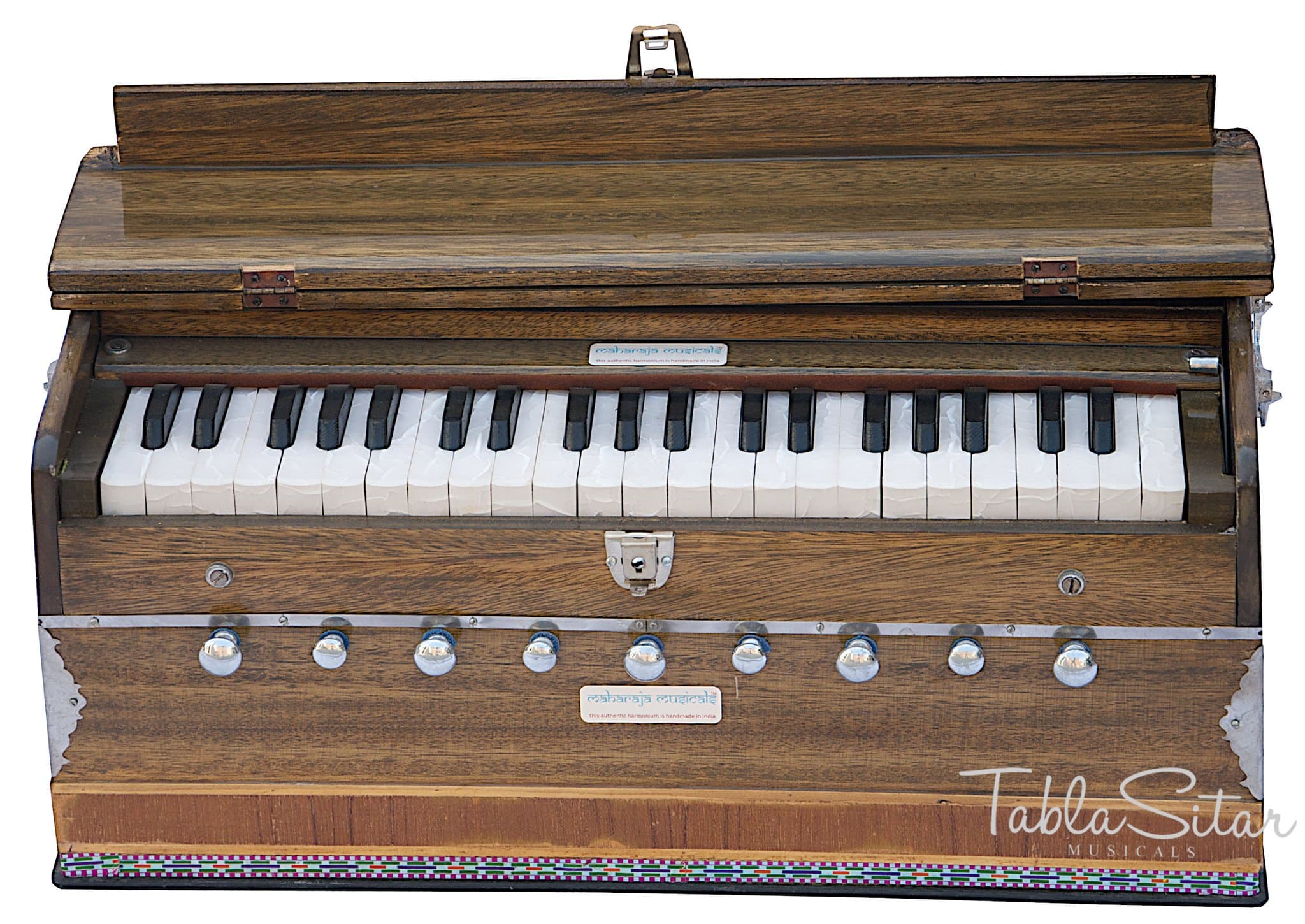 MAHARAJA Walnut Color Harmonium No. 5400w - 9 Stop - 3½ Octave - With Coupler, Comes with Book & Bag - Tuned to A440 (PDI-BDE)