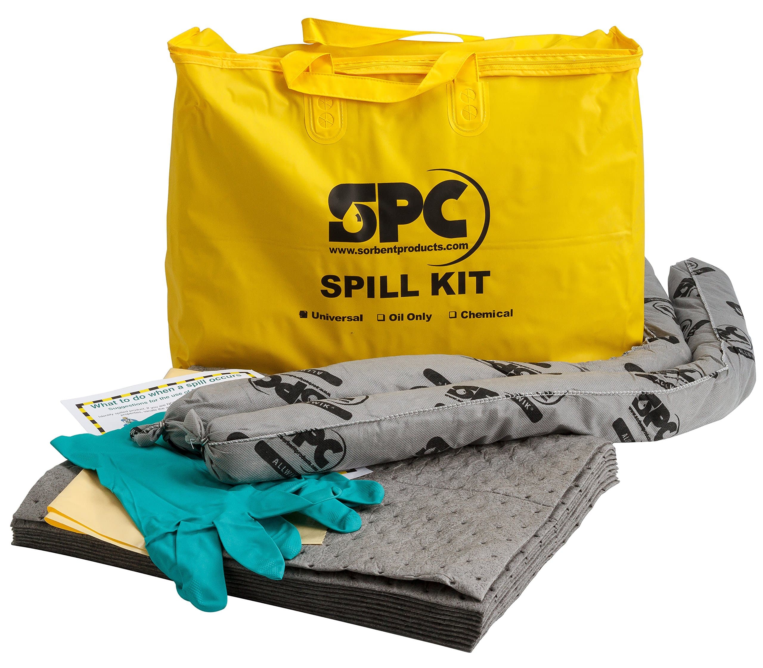 Brady SPC SKA-PP-TAA Universal Portable Spill Kit (Chemical/Oil/Water) Trade Agreement (TAA) Compliant - Includes Disposal Bag, Instructions, Gloves, Pads (10), and Socks (2)