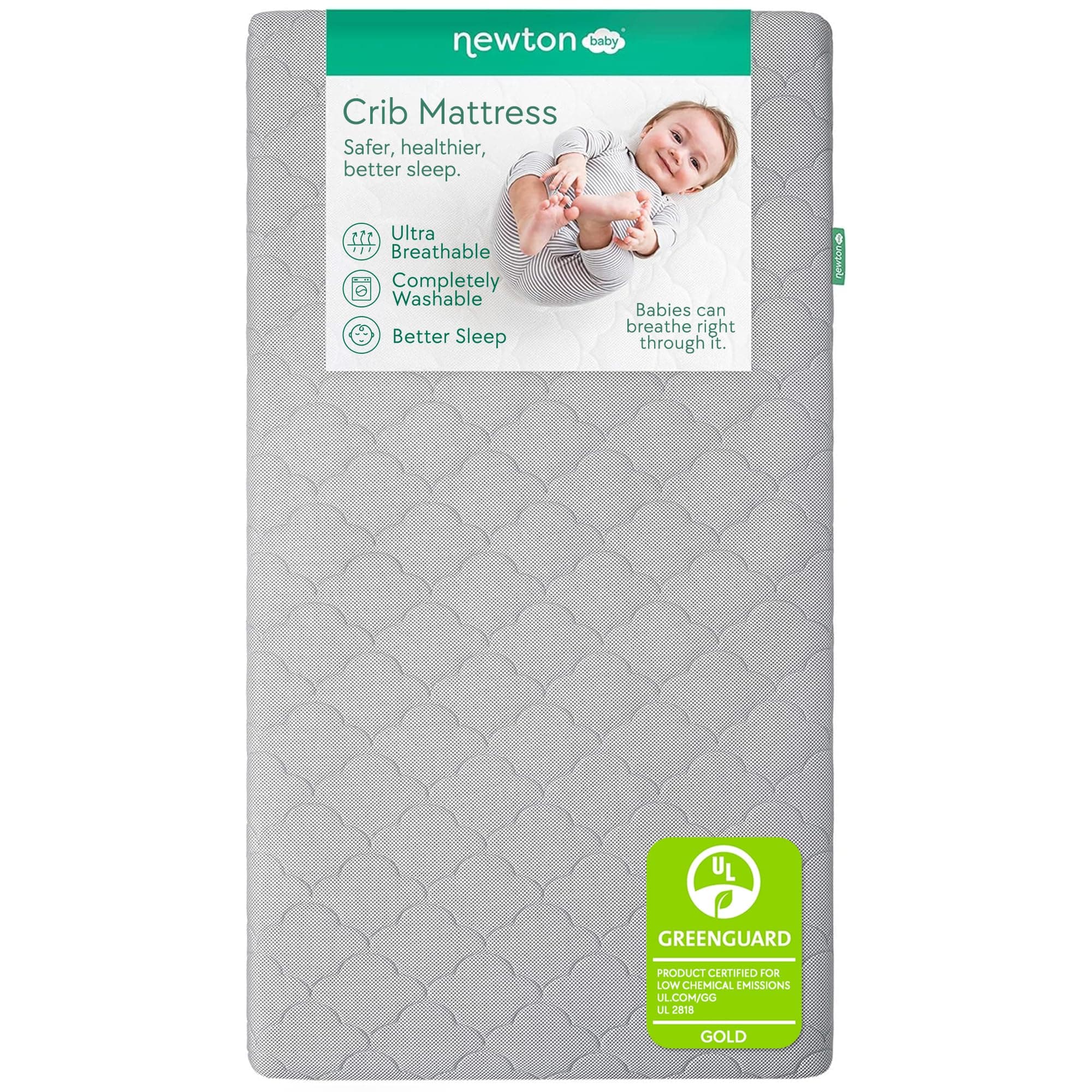 Newton Baby Crib Mattress and Toddler Bed - Waterproof - Ultra-Breathable Proven to Reduce Suffocation Risk, 100% Washable, Better Than Organic, 2-Stage Removable Cover, Deluxe 5.5" Thick Grey