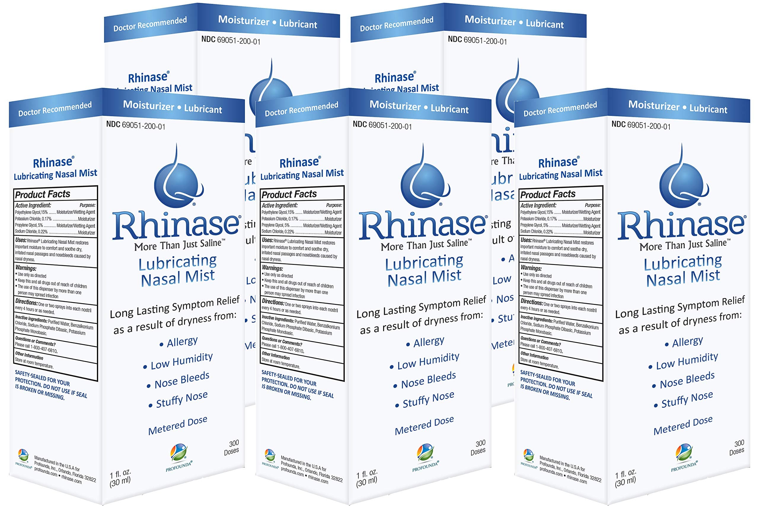 Rhinase Nasal Mist1 oz (5 Pack) for Dry Nose, Allergy and to Prevent Nosebleeds Caused by Nasal Dryness