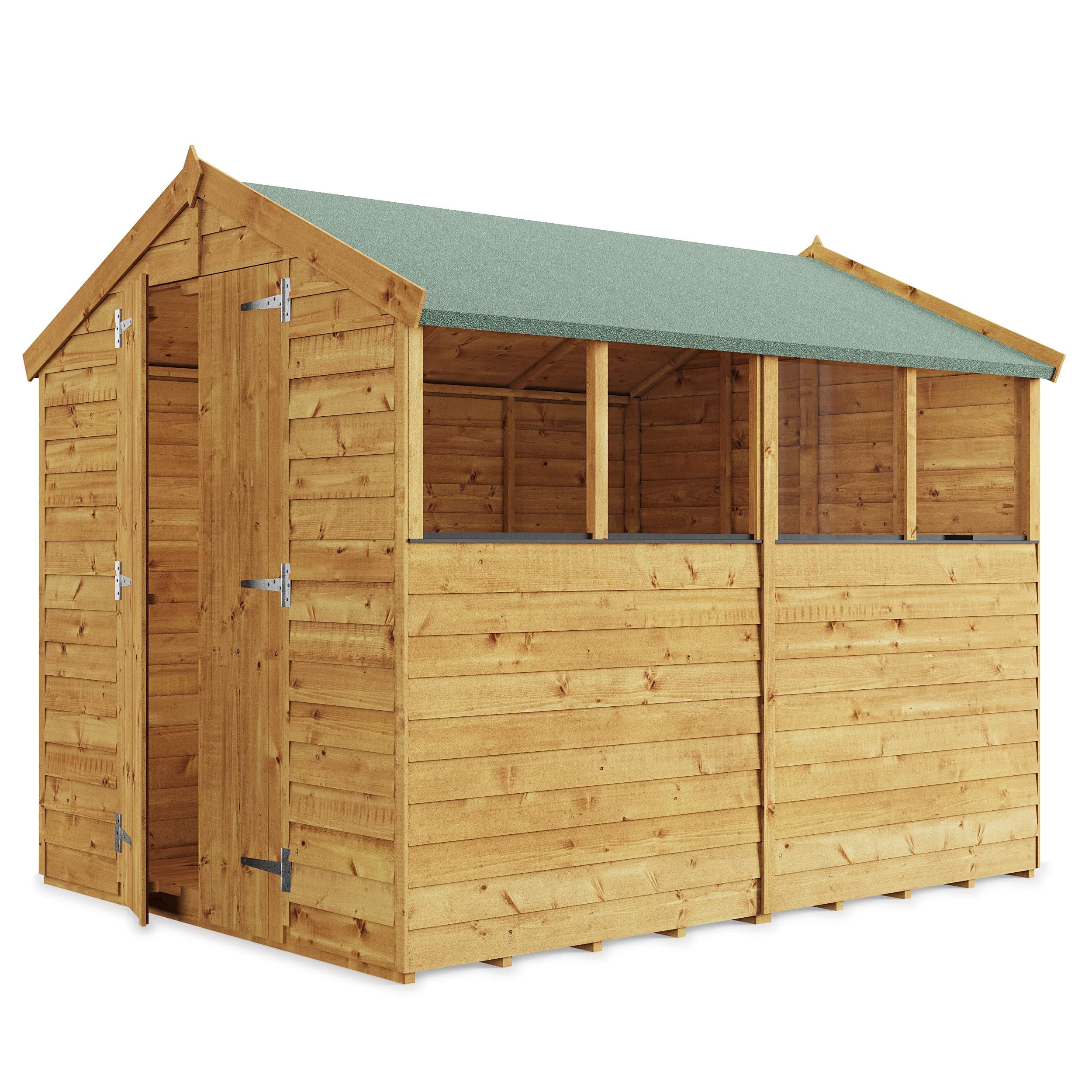 BillyOh Keeper Overlap Garden Shed with Floor | Wooden Garden Storage Shed with Apex Roof & Felt Included | Windowed or Windowless- Multiple Sizes (8x6 Windowed)