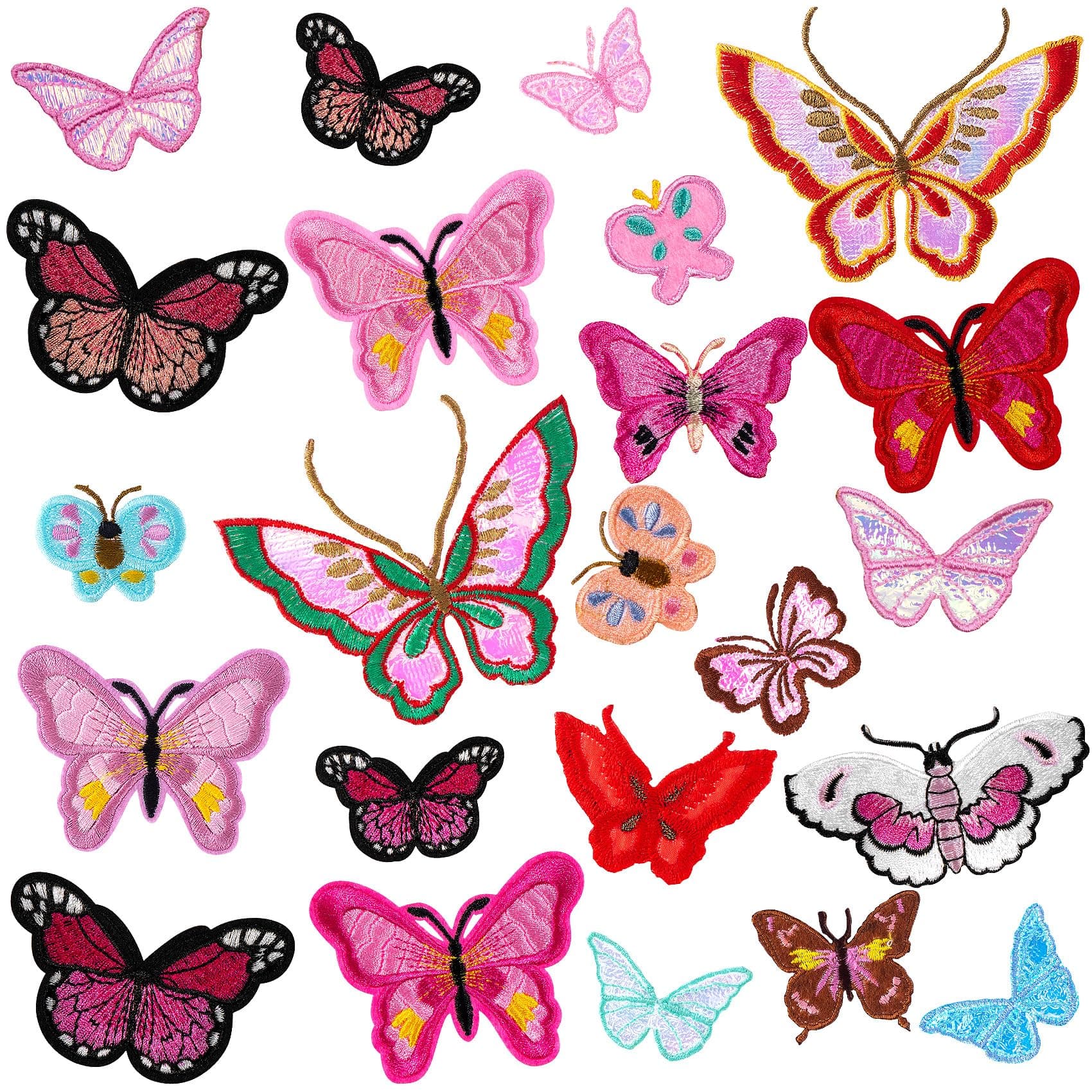 23PCS Butterfly Iron on Patches Pink, PAGOW Multiple Shapes Butterfly Embroidered Iron On Patches, Iron Sew On Embroidered Applique Decoration Sewing Patches for Hat, Bags, Jacket, Dress, T-Shirt