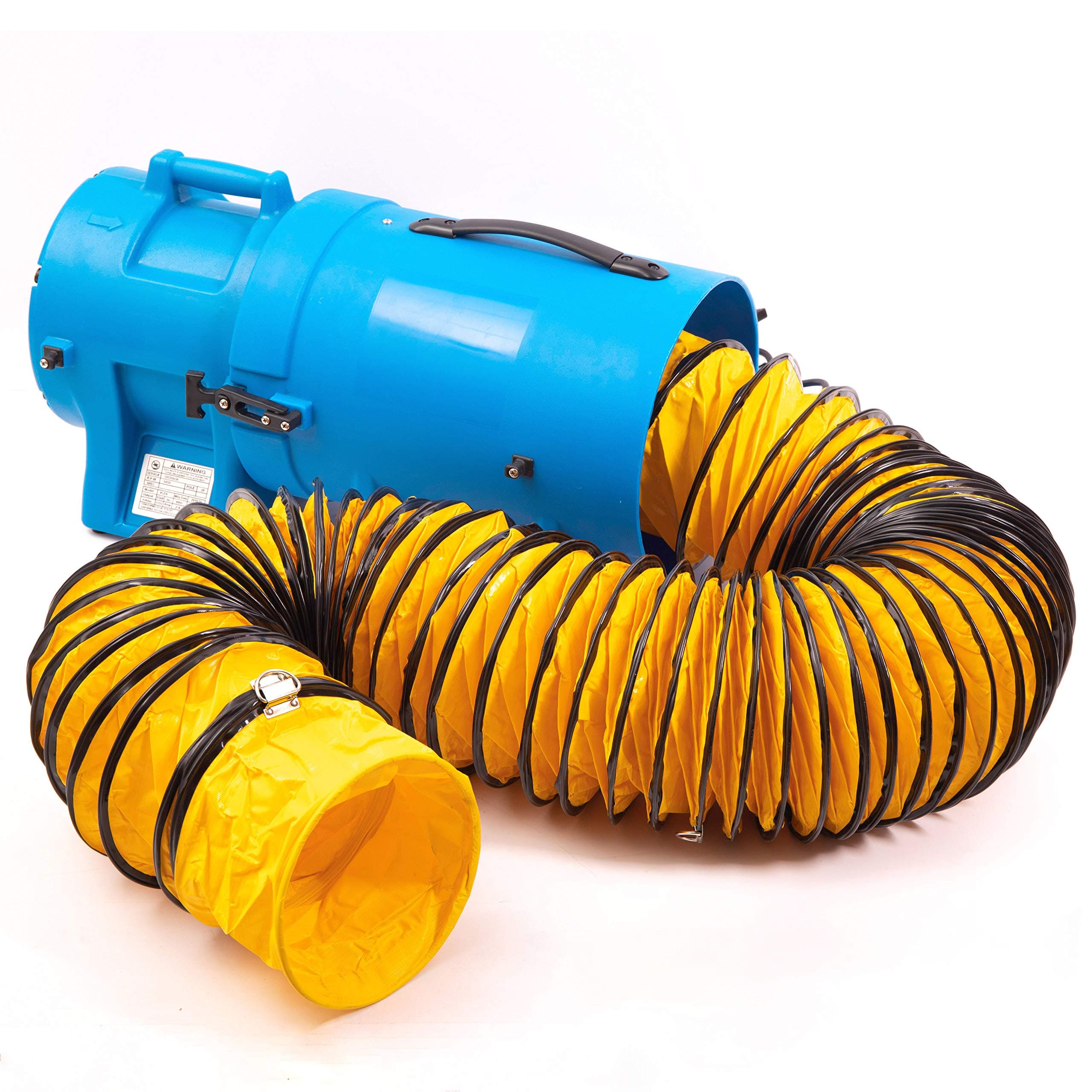 MOUNTO 8inch 1/3hp High Pressure Axial Blower Fan for Ventilation w/ 25ft Hoses and Canister