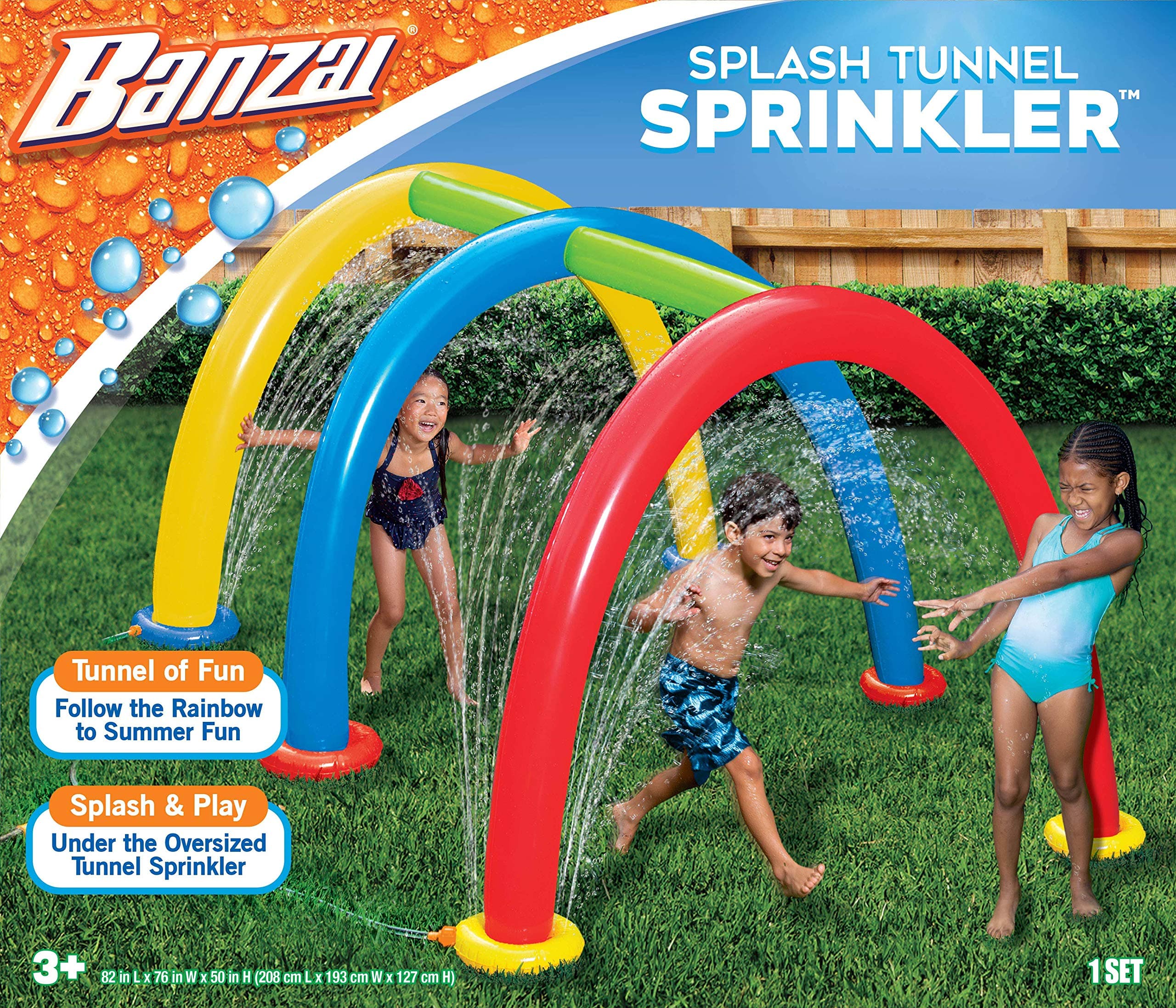 BANZAI Splash Tunnel Sprinkler, Length: 82 in, Width: 76 in, Height: 50 in, Inflatable Outdoor Backyard Splash Toy