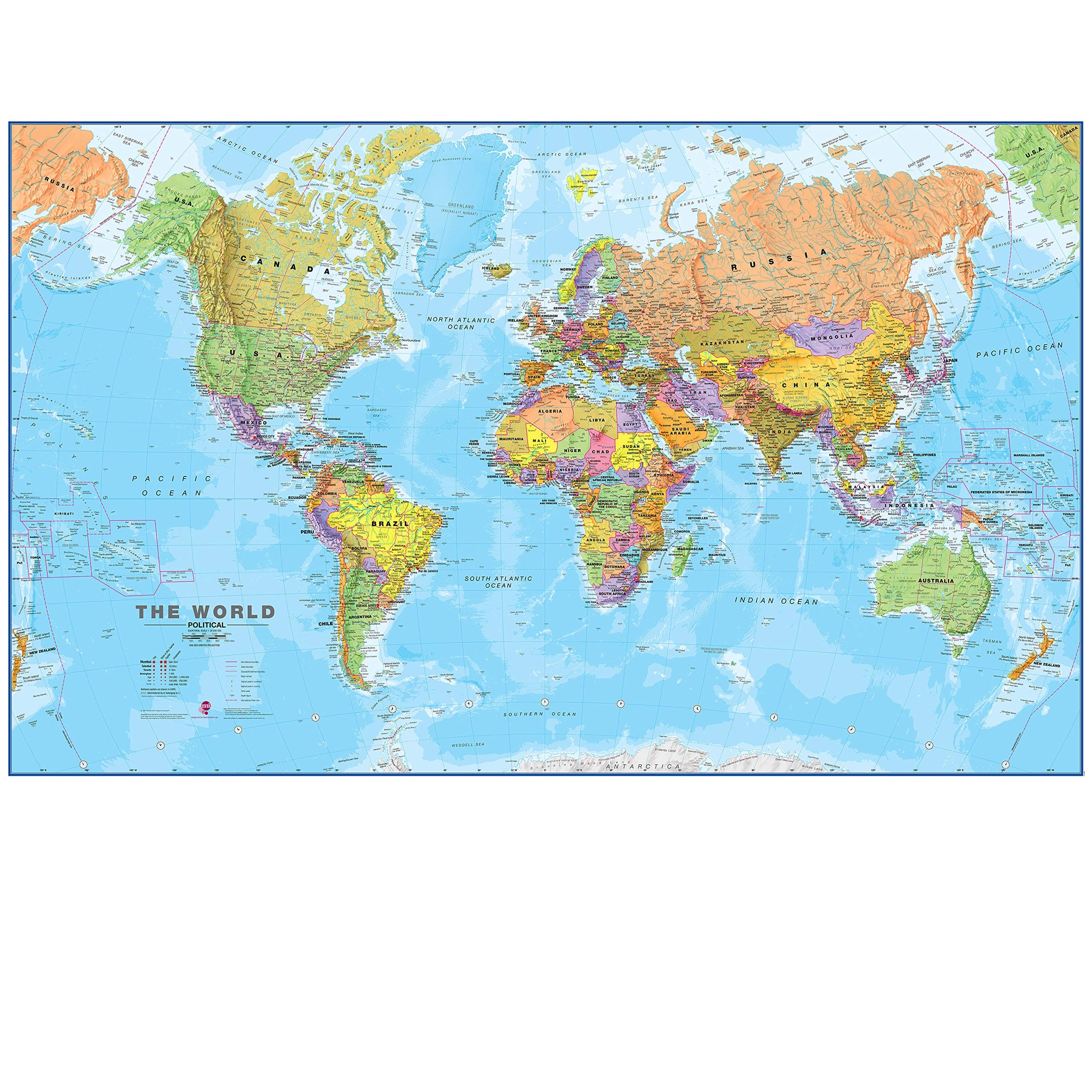 Maps International Giant World Map Poster – Mega-Map of The World – Front Lamination - 48 x 78