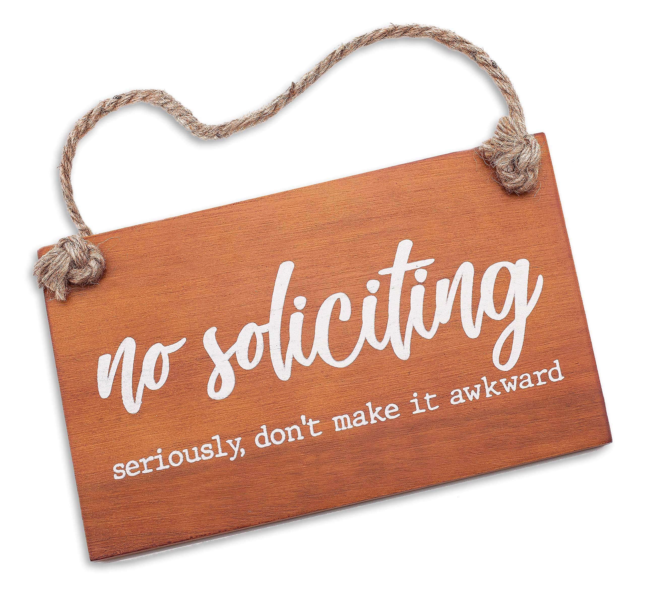 Treasure Trades No Soliciting Sign for House Entry Funny - Door Hanging Sign on Rope Hanger (Seriously, Don’t Make it Awkward)