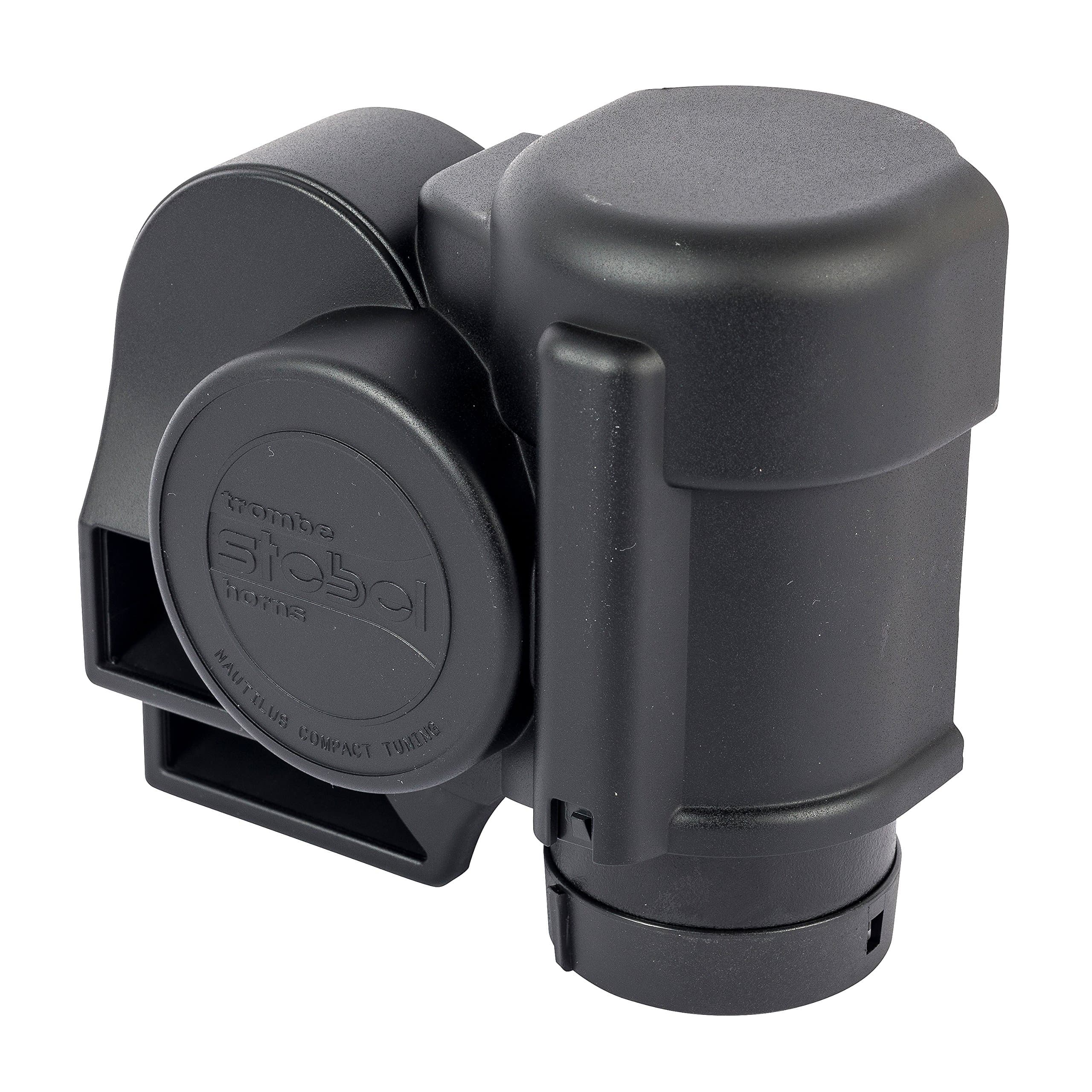 NAUTILUS COMPACT BLACK Motorcycle Horn, 12 V, 115 dB, Universal Fit, Metal & Rubber, Item Type: Horn, Black