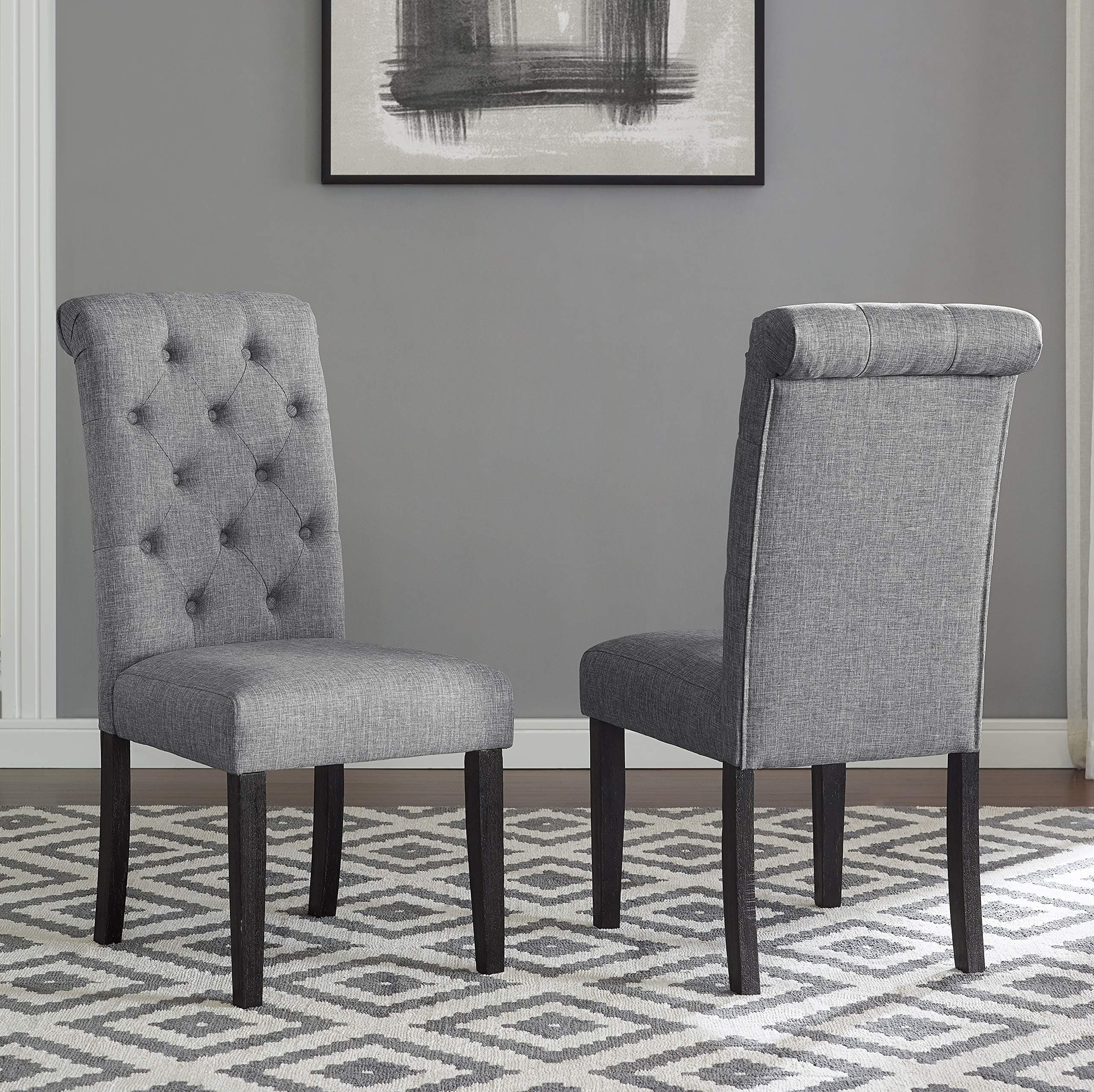 Leviton Solid Wood Tufted Dining Chair, Set of 2, Gray