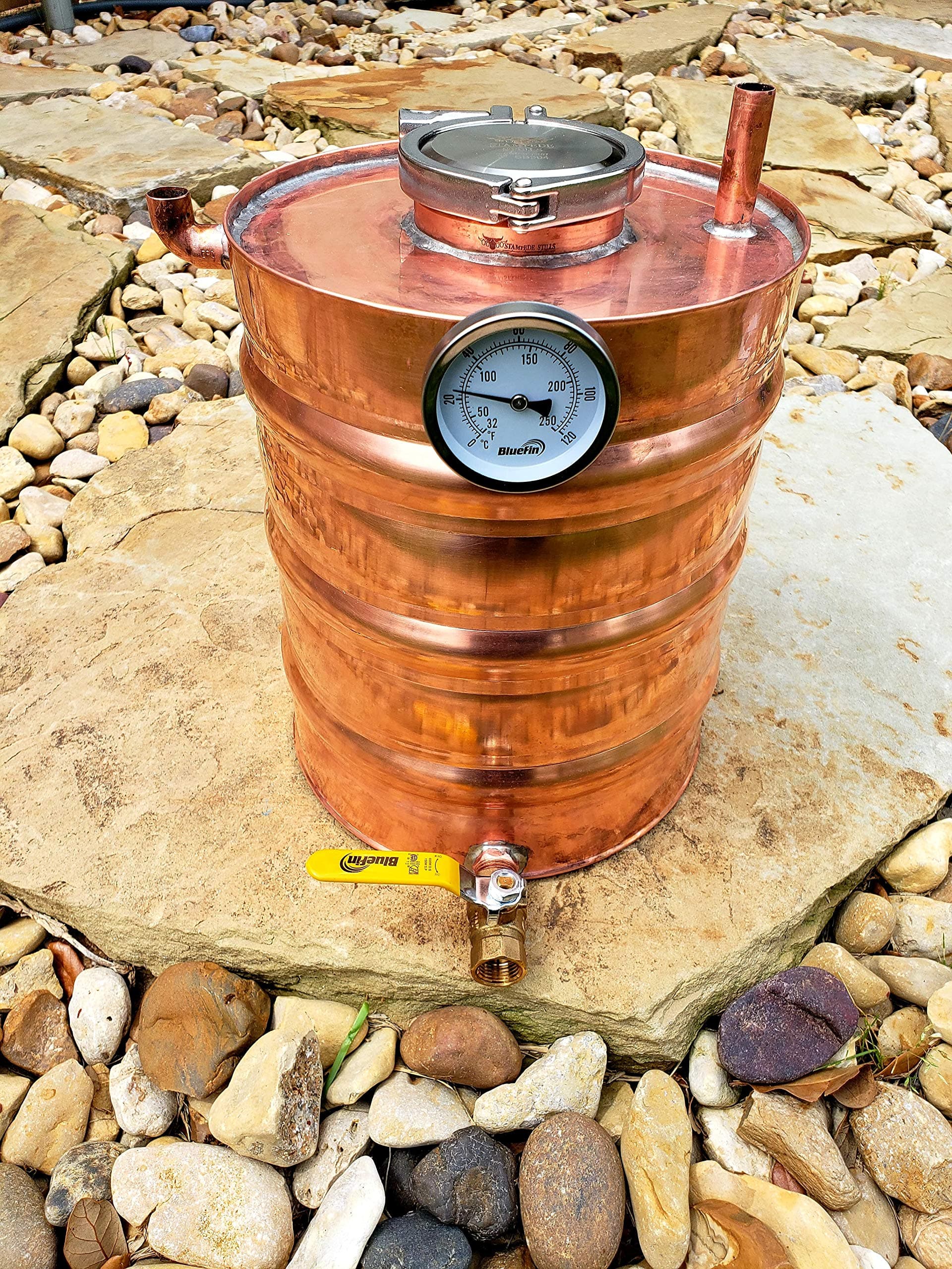 3.3 Gallon Copper Moonshine Still Thumper Keg (Doubler) with 3" access port and Vertical 1/2" piping.