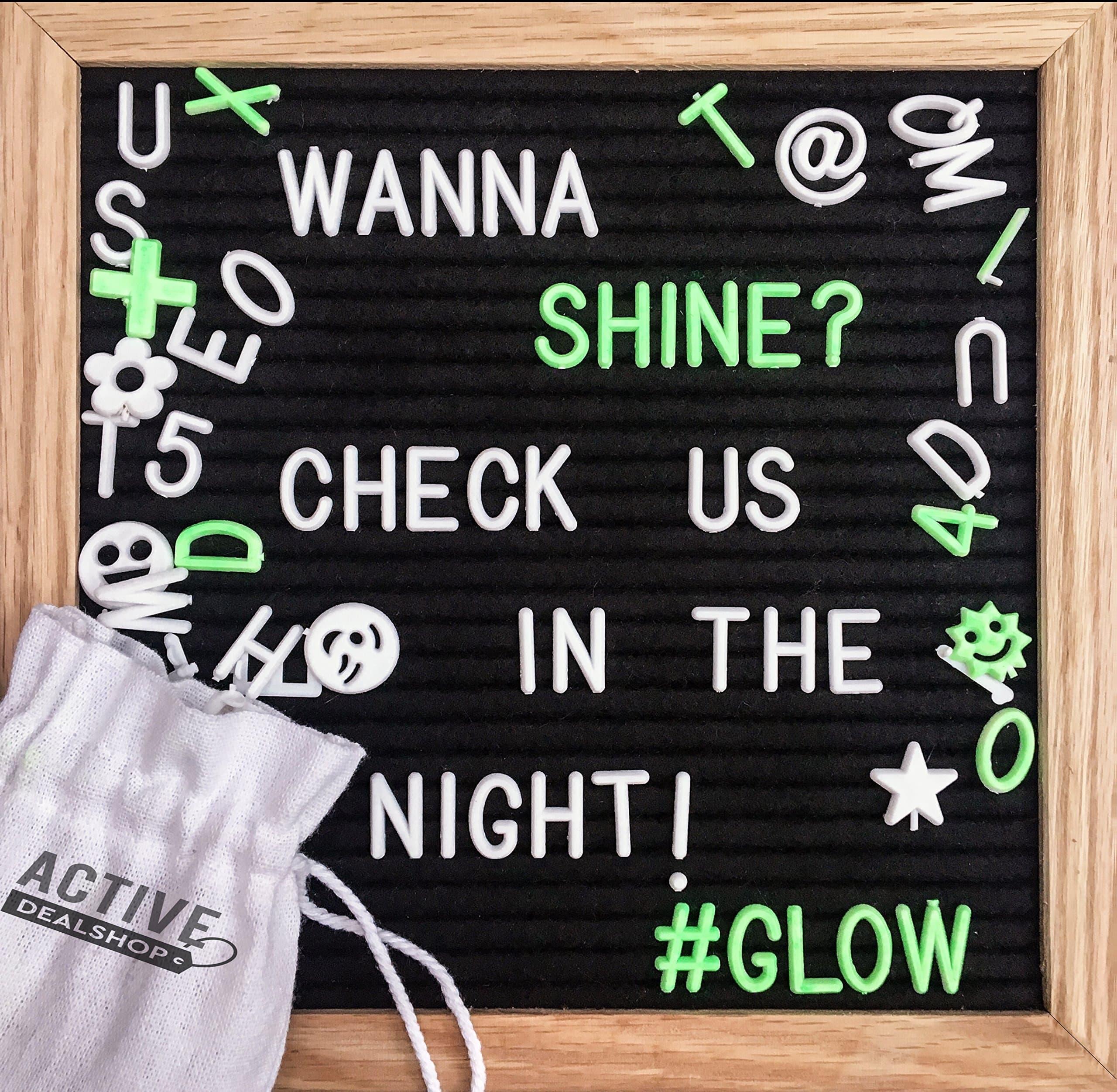 Changeable Letter Board with Retractable Stand by ActiveDealShop- Message Board with 340 Characters & Emojis + 170 Phosphorescent Letters- Canvas Bag for Safe Storage- Size 10x10 inch