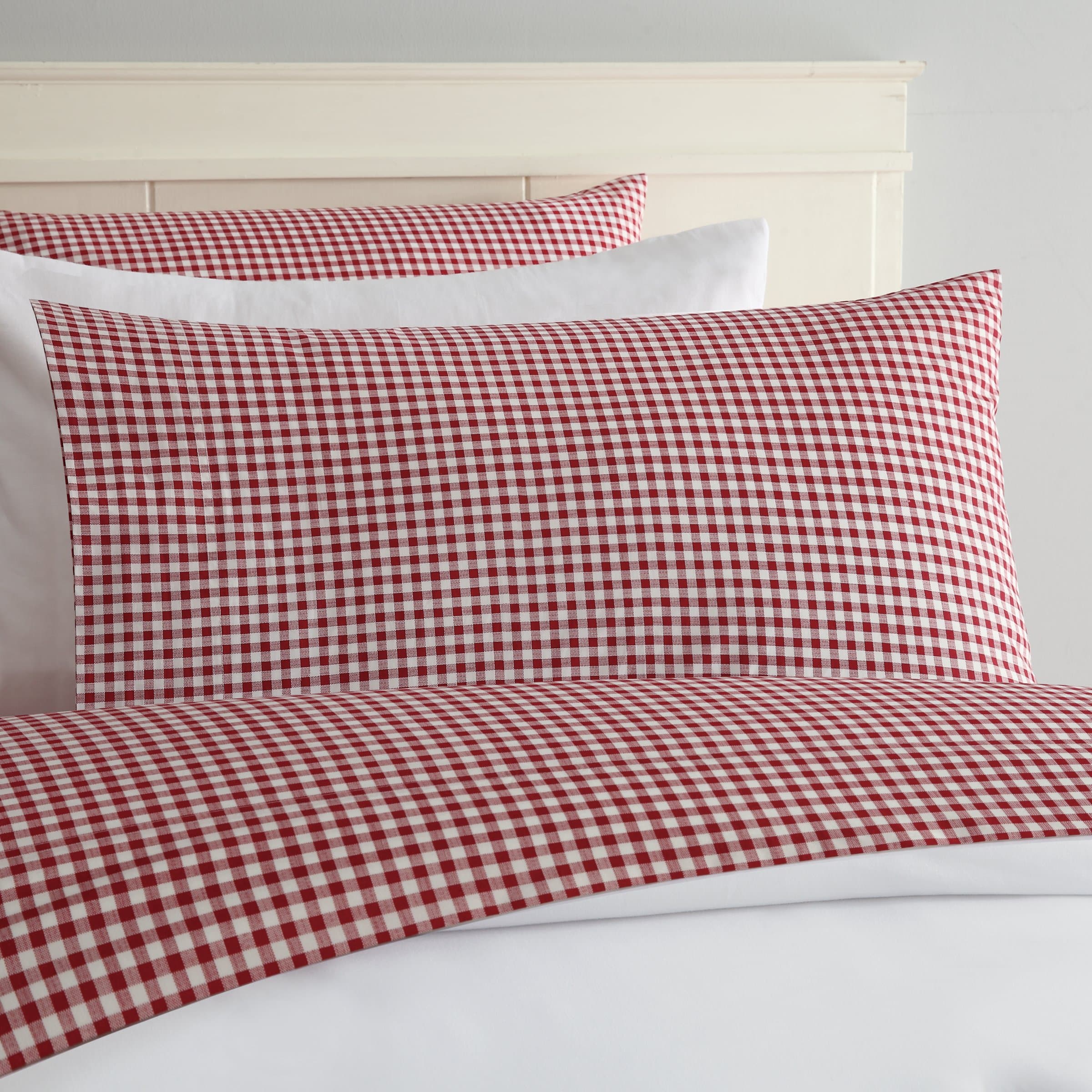 Classic 250tc 100% Cotton Gingham Checkered Print Sheet Set, Cool & Crisp Percale Weave, Queen, Red