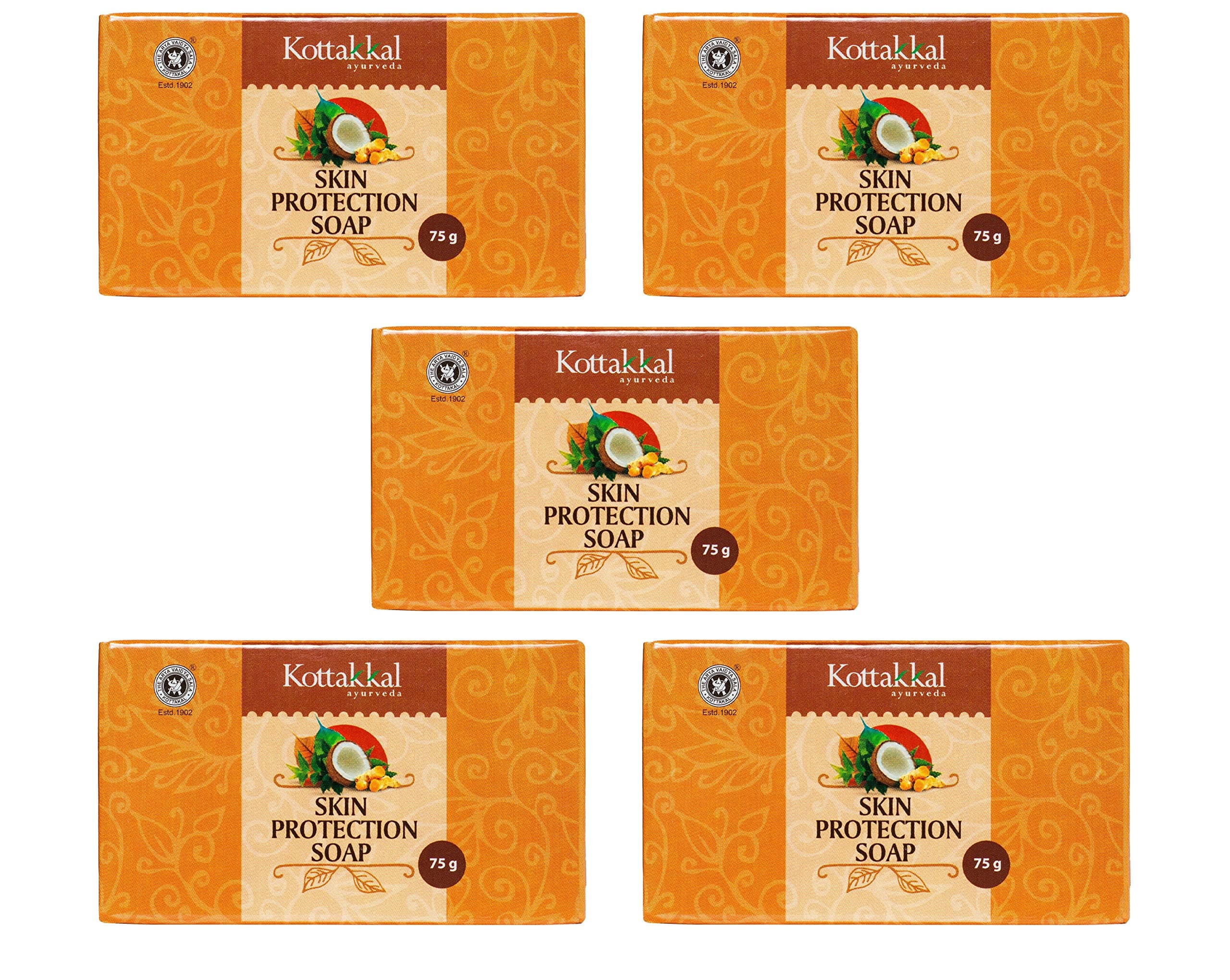 Kottakkal ayurveda® Skin Protection Soap - 75 gm, With Natural Ingredients (Pack of 5)
