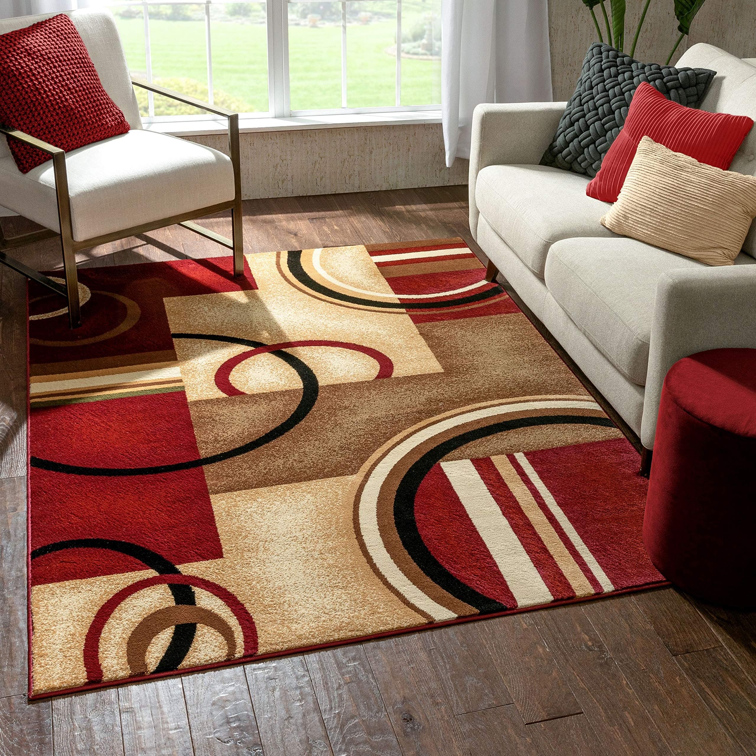 Well Woven(1.5m X 2.1m, Red) - Barclay Arcs & Shapes Red Modern Geometric Area Rug 1.5m X 2.1m
