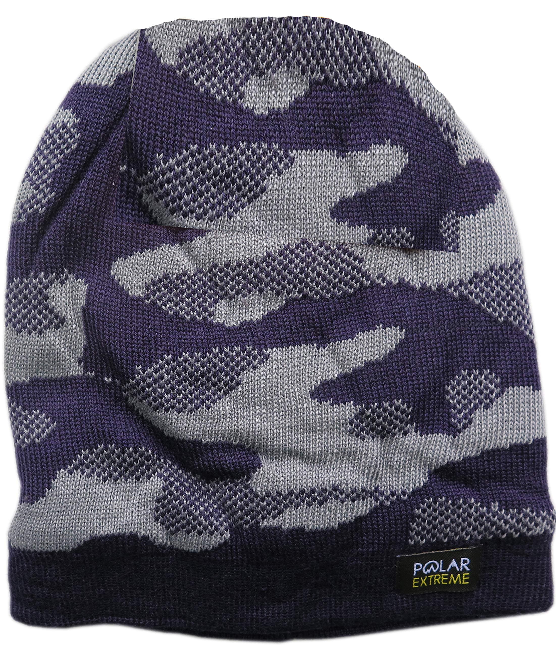 Polar Extreme Insulated Faux Fur Lined Knit Camouflage Beanie Hat Skully, Navy Camo, M