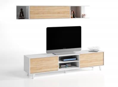 piushopping – Slat Wall with Cabinet TV and Mobile Suspended White and Oak Décor Home Living Dining Room Environment Single