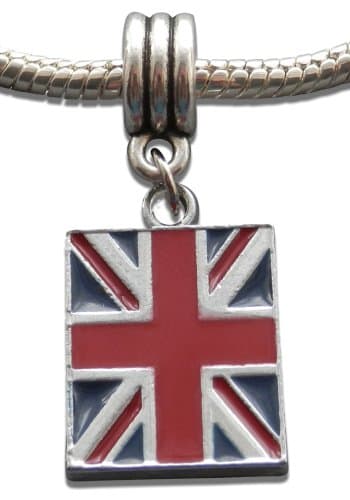 Enamel British Union Jack Flag Dangle Charm Bead by Crystal Charmz © - Pandora, Troll, Biagi and European Bracelet Compatible
