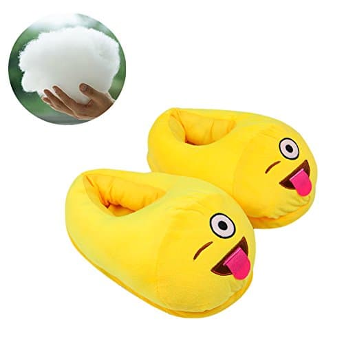 Emoji Slipper,Cozy Shoe—Thick 100%, Plush Cotton Cute Cartoon Funny Soft Warm and Comfortable ,Indoor &Bedroom Slippers with Non-Skid Footpads for Kids,Teens,Girl & Women One Size Fits all (tongue)