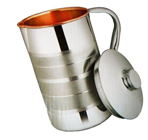 JAI GURU JI Pure Copper Luxury Jug Drinkware Accessory for Ayurvedic Healing Outside Steel Inside Copper,Capacity 1.5 Ltr