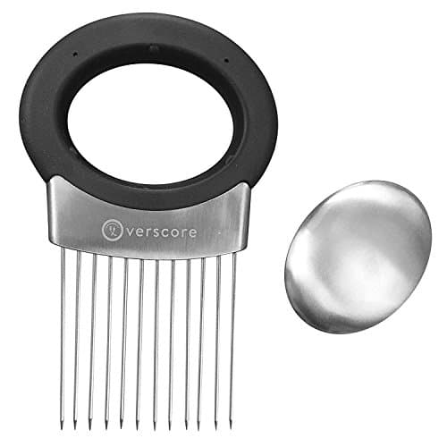 Onion Slicer Holder - Stainless Steel - Fruit, Vegetable & Meat Holder - Detachable Stainless Steel Oder Remover Included