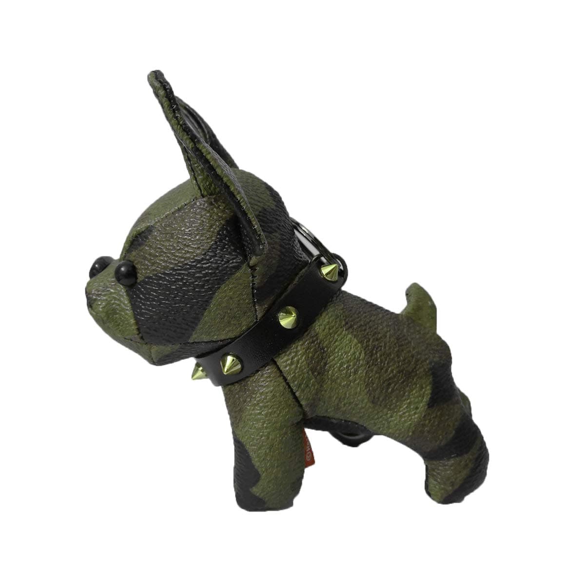 Poppow Handmade French Bulldog Keychain Leather Car Circle Key Rings Pendant Gift Purse Handbag Backpack Accessories (Camouflage Pattern)