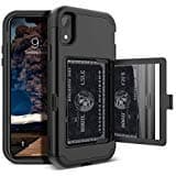WeLoveCase iPhone XR Wallet Case Defender Wallet Design with Card Holder and Hidden Back Mirror Three Layer Heavy Duty Protection Shockproof All-Round Armor Protective Case for iPhone XR - Black