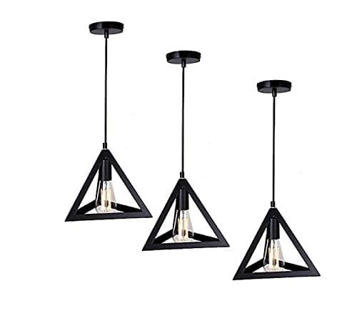 LazyHomez Wrought Iron Vintage Creative Triangle Black Chandelier,Hanging,Pendant,Ceiling Light|Ideal for Living Room, Restaurant, Bedroom, Cafe, Kitchen|Without Bulb|E27 Holder Pack of 3
