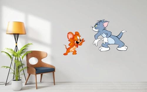 Tom and Jarry Masti Wall Sticker for Living Room, Kids Room, Pooja Room (Size - 30CM X 65CM)