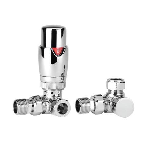 Kiev Designer Corner Thermostatic Radiator & Towel Rail Valve TRV with Lockshield 8mm Pipework Standard Panel Radiator