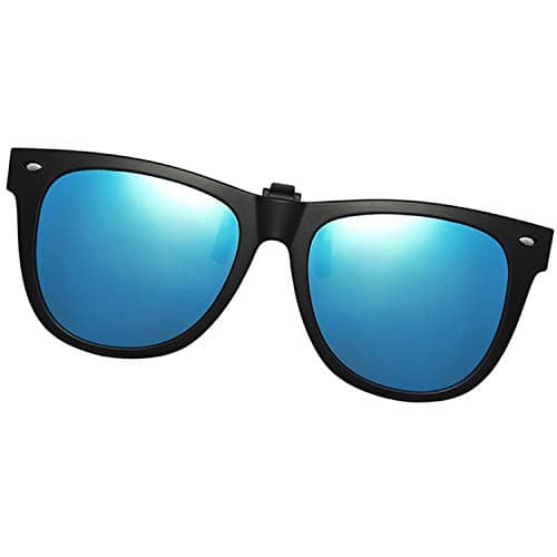 Clip-on Sunglasses Polarized Unisex Anti-Glare Driving Glasses With Flip Up for Prescription Glasses (BLUE)