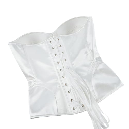 Women's Satin Lace Up Waist Cincher UK Deals Ladies Gothic Corsets Solid Color Bustier Top Lace Up Boned Corset Top Satin Plain Overbust Tummy Control Body Shaper Strapless Lingerie Clubwear