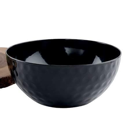 PLATTER PLEASERS Pack of 3 Re-usable Plastic Salad Bowls/Serving Bowls/Kitchen Bowls Set - 2.7 Litre (96oz) 24cm - Black Dimpled Design