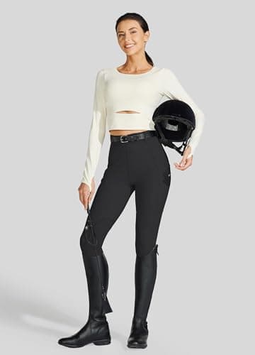 Willit Women's Riding Tights Knee-Patch Breeches Equestrian Horse Riding Pants Schooling Tights Zipper Pockets