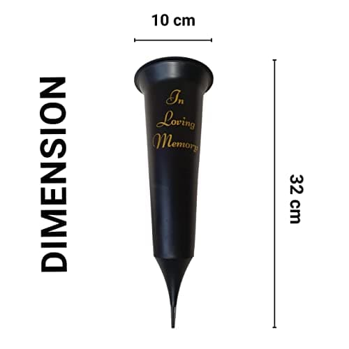 Caliko Set of 2 In Loving Memory Grave Vases -Strong Plastic Grave Ornaments in Black Colour, Grave Side Flower Holders and grave vases with spike for Fresh or Artificial Flowers.