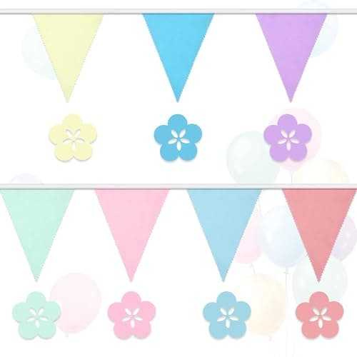 45.9ft Pastel Bunting, Easter Decorations, 46pcs Bunting Banner, Pastel Easter Bunting Decorations, Cotton Fabric Bunting for Baby Shower, Birthday
