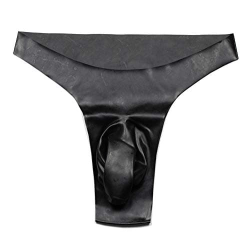 Men's Black Latex Rubber G-String Underwear with Cock and Ball Sheath