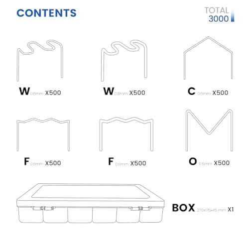 Allturn 3000 Plastic Welder Staples, Welding Staples, 6 Types for Repair All Car Bumpers, Plastic Cracks