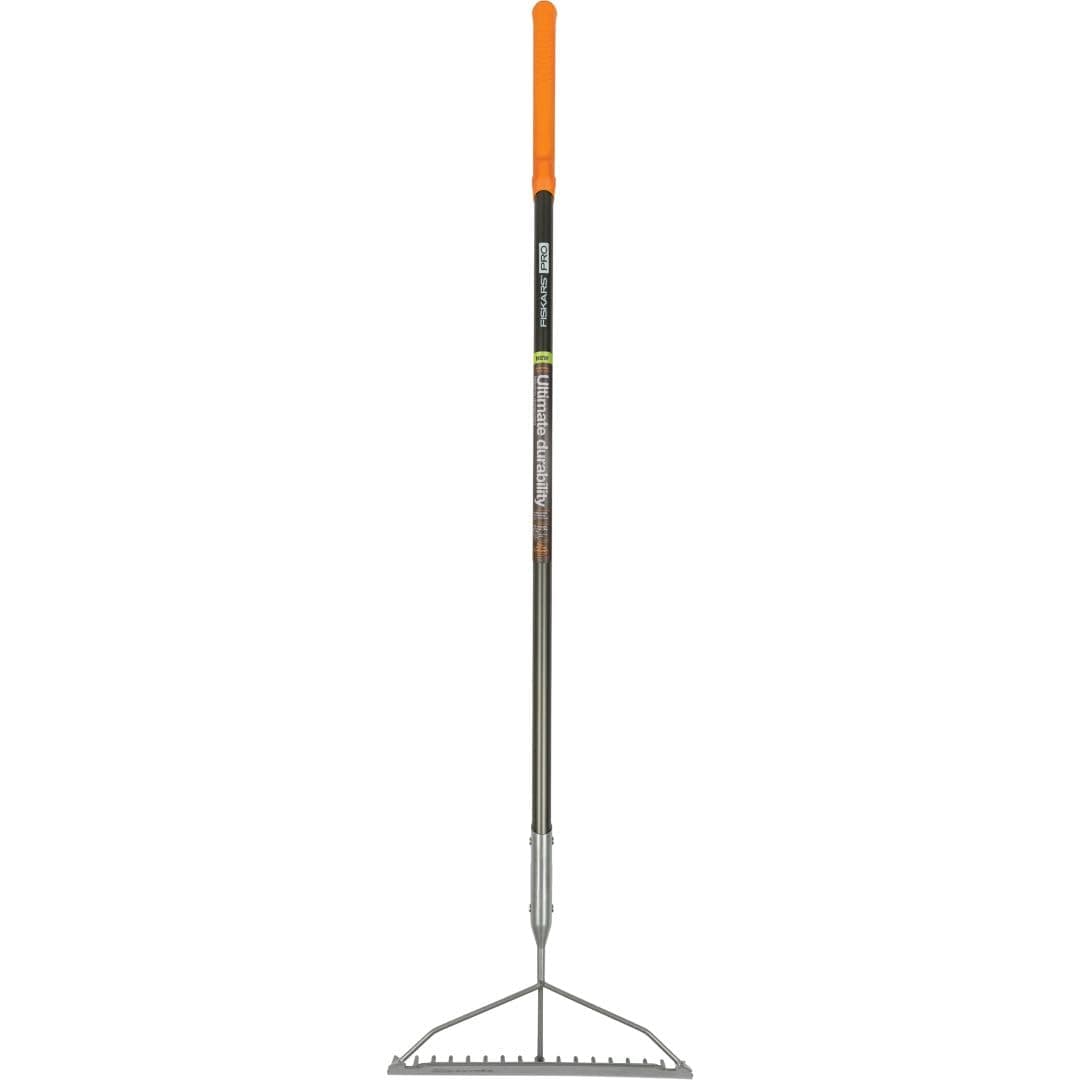 Fiskars 60" Pro Garden Rake for Soil with Lightweight Aluminum Handle, Heavy Duty Gardening Tool