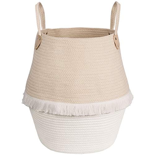 Goodpick Tassel Basket 16.5'' × 15'' × 12'' Cute Stuffed Animal Toy Basket Cotton Rope