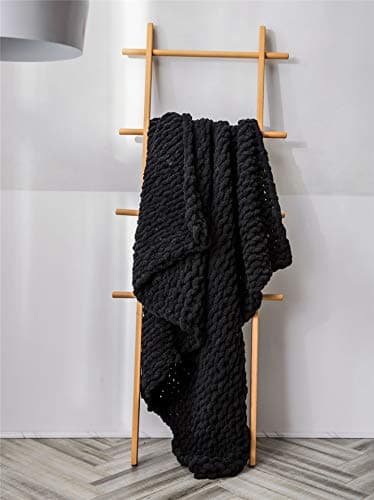 Zituop Chunky Knit Chenille Yarn for Hand Knitting Blankets, Super Soft Big Jumbo Blanket Yarn, Black