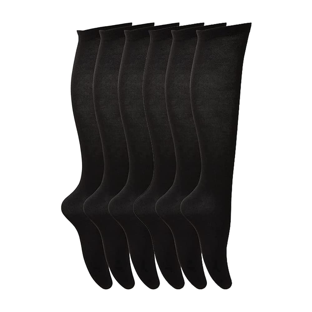 6 Pairs of Cotton Lycra Plain Knee High Socks Extra Long Smooth Socks for Women & Girls Knitted UK Size 4-6