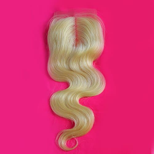 1 Piece Body Wave Swiss Lace Closure (4 * 4) Middle Part Blonde Lace Closure 100% Real Human Hair Color #613 (18 inches)