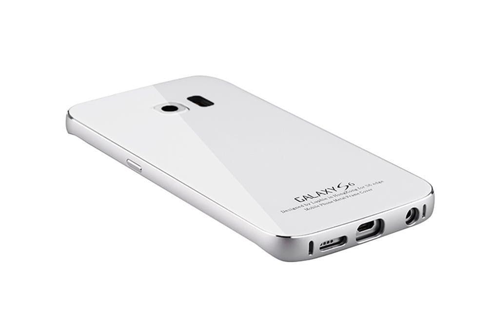 Kepuch Slim Ultra-thin Aluminum Hard Frame Tempered glass Back All Inclusive Metal Bumper Case Cover For Samsung Galaxy S6 Edge - White-Silver