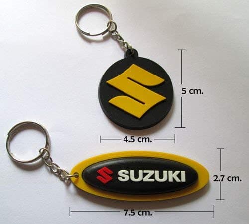 2x Suzuki rubber keychain keyring Yellow Set