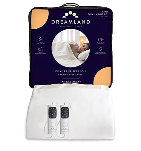 Dreamland Peaceful Dreams Electric Blanket – King Size, Fast heat up, Overblanket, 6 heat settings, auto safety controls, timer, machine washable, detachable control, Dual Controllers, 215 x 225 cm