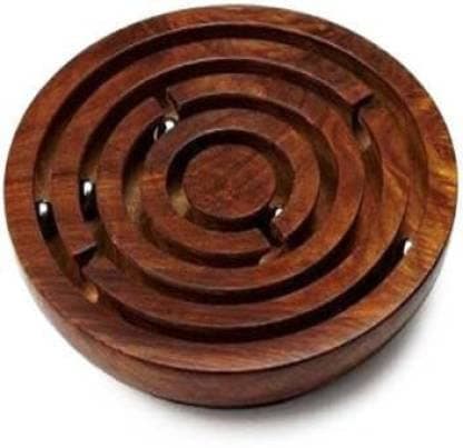 WUDYVUDZ Wooden Labyrinth h@ndmade Board Game Ball in Maze Puzzle Handcrafted in India - Game Plate Round Goli Jigsaw Puzzle (1 Pieces)