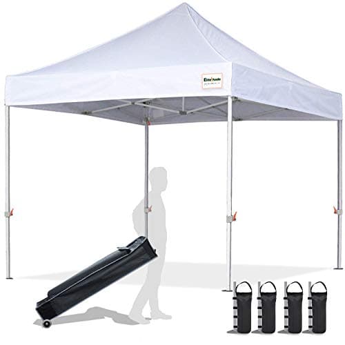 EliteShade USA 10'x10' Commercial Ez Pop Up Canopy Tent Instant Canopy Party Tent Sun Shelter with Heavy Duty Roller Bag,Bonus 4 Weight Bags,White