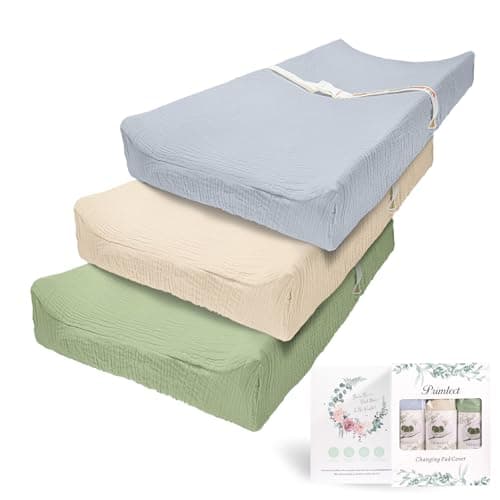 Muslin Changing Pad Cover Unisex, Solid Color Muslin Baby Changing Mats for Boys & Girls, 100% Cotton 3-Pack Breathable and Skin-Friendly Changing Table Covers, Large