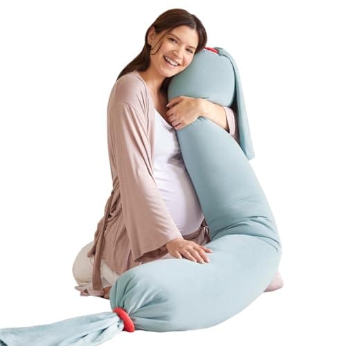bbhugme Adjustable Pregnancy Pillow - Full Body Support for Side Sleeping - Firmness and Shape Adjustable - Supports Back, Legs, Belly and Hips for Pregnant Women - Removable Cover - Eucalyptus